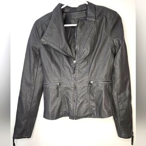Blank NYC Jacket Faux Leather Full Zip Fitted Moto Biker, Gray size Small